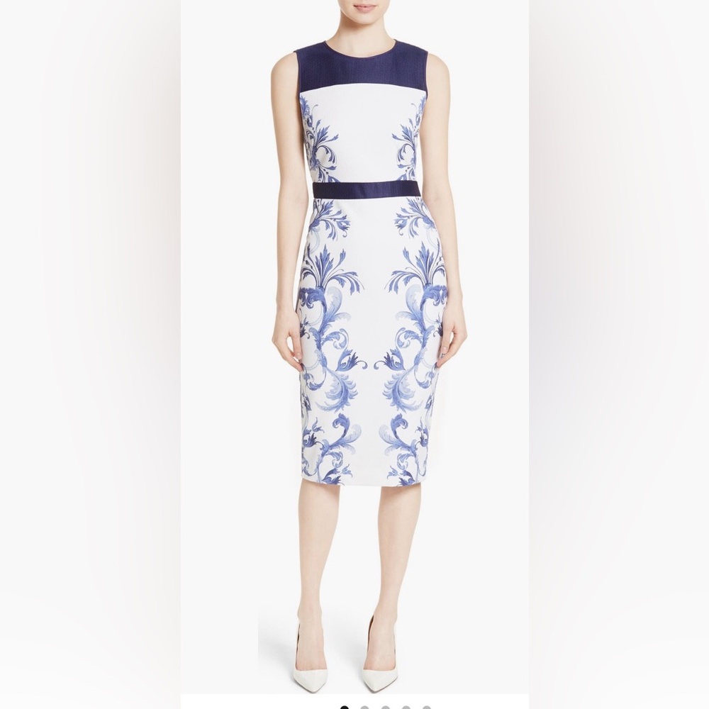 Ted Baker London Ritah Colorblock Blue and White Floral Pencil Skirt